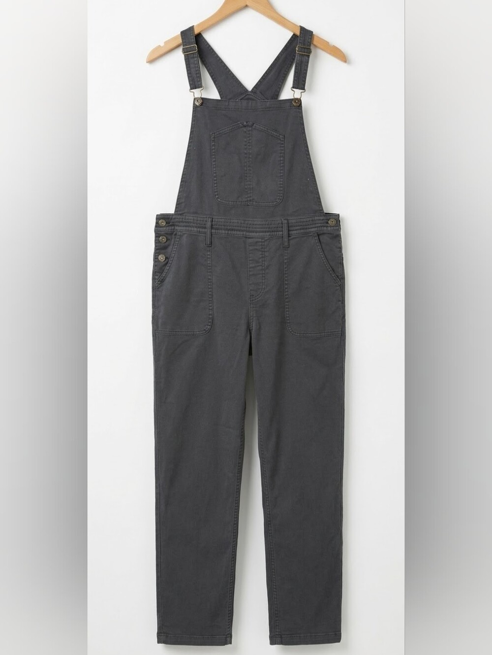 PrAna Sancho Overalls Charcoal Gray Women's Size L Organic Cotton Stretch EUC